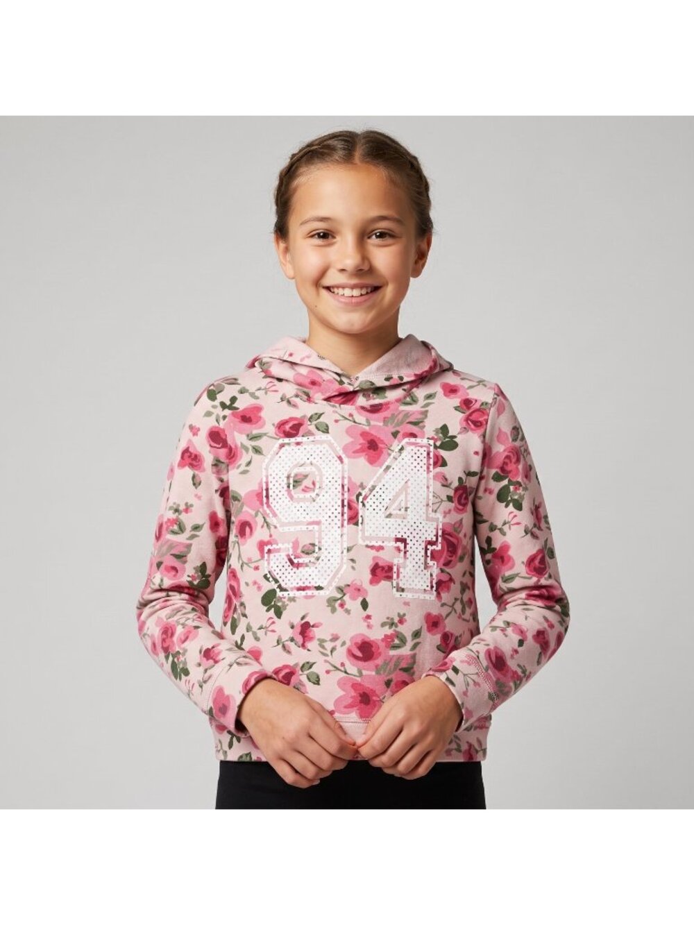 Poof! Girl Girl's Pink Floral Print Graphic #94 Hoodie Sweatshirt Top in size M